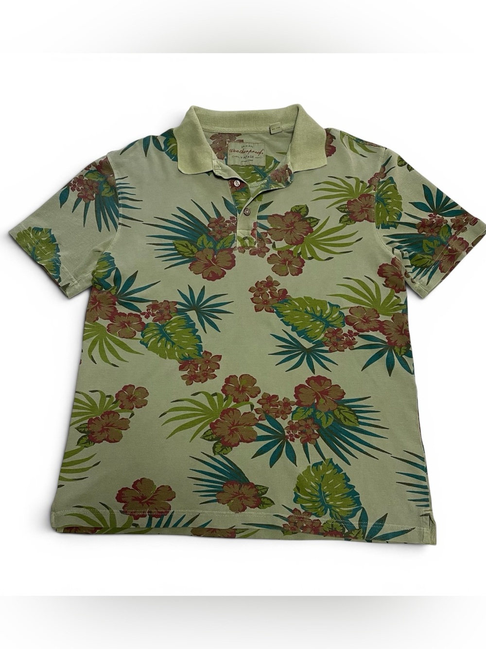 Weatherproof Light Green Tropical Floral Polo Size M